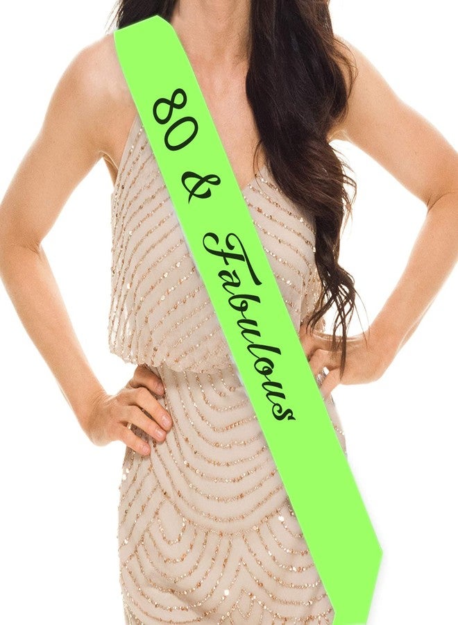 Hubops وشاح Hubops 80 & Fabulous لحفلات أعياد ميلاد الفتيات / وشاح عيد الميلاد الثمانين لتزيين الحفلات (أخضر نيون) - Image 1